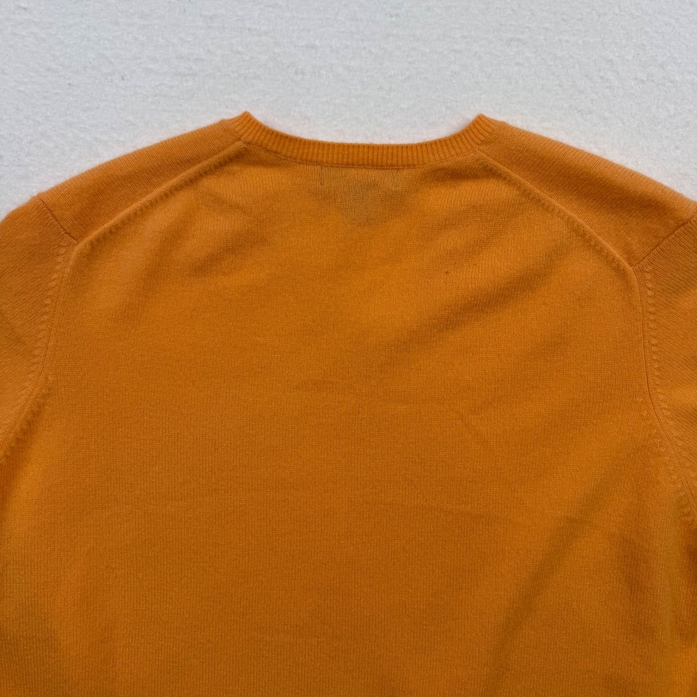 Lands' End V-Neck Sweater 100% Cashmere Vintage Preppy Quiet Luxury Orange L/P - Picture 6 of 11